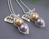 Set of 2 - 2 peas in a pod sterling silver personalized hand stamped heart disc Bff charm necklace for best friends, sisters