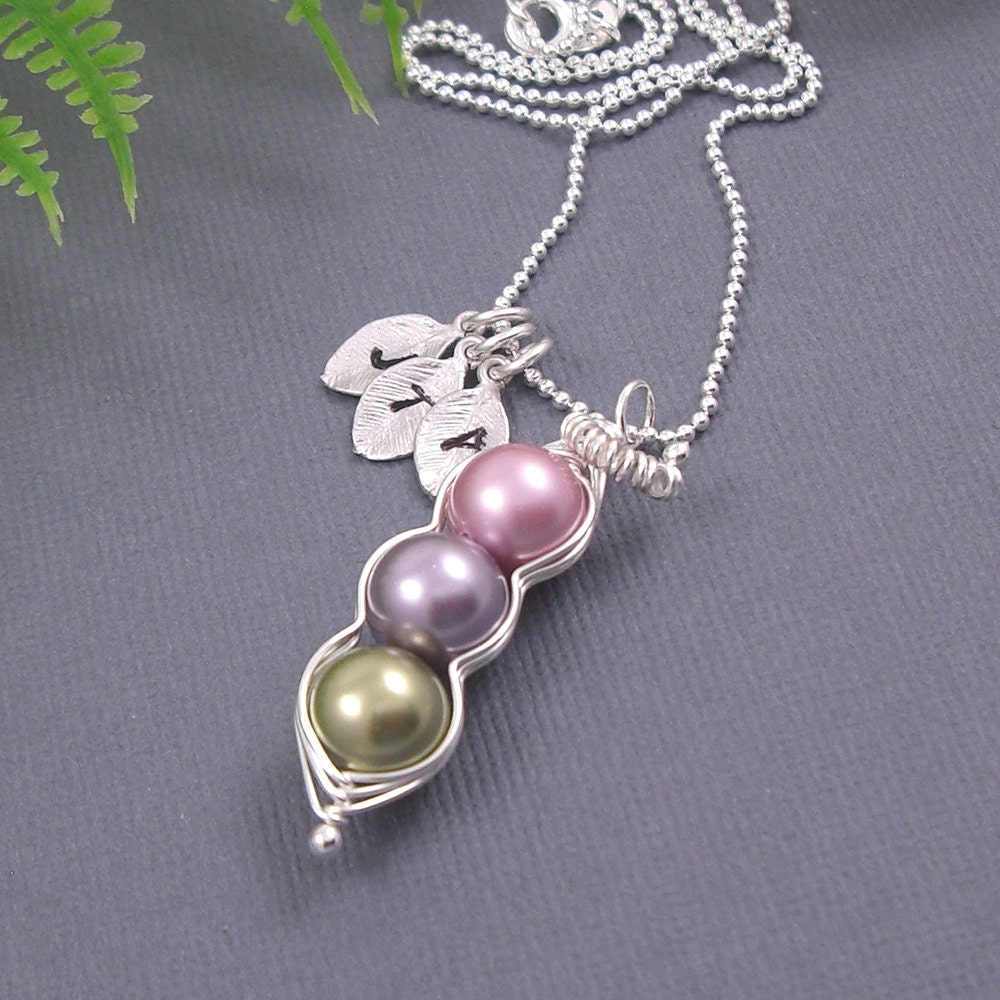 Like peas in a pod - 3 sweet peas in a pod sterling silver personalized hand stamped initial charm necklace