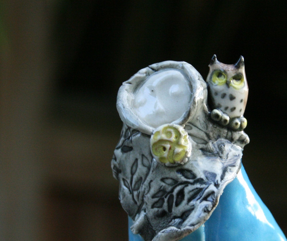 lady figurine- Lady and Owl I - doll figurine- porcelain animal figurine
