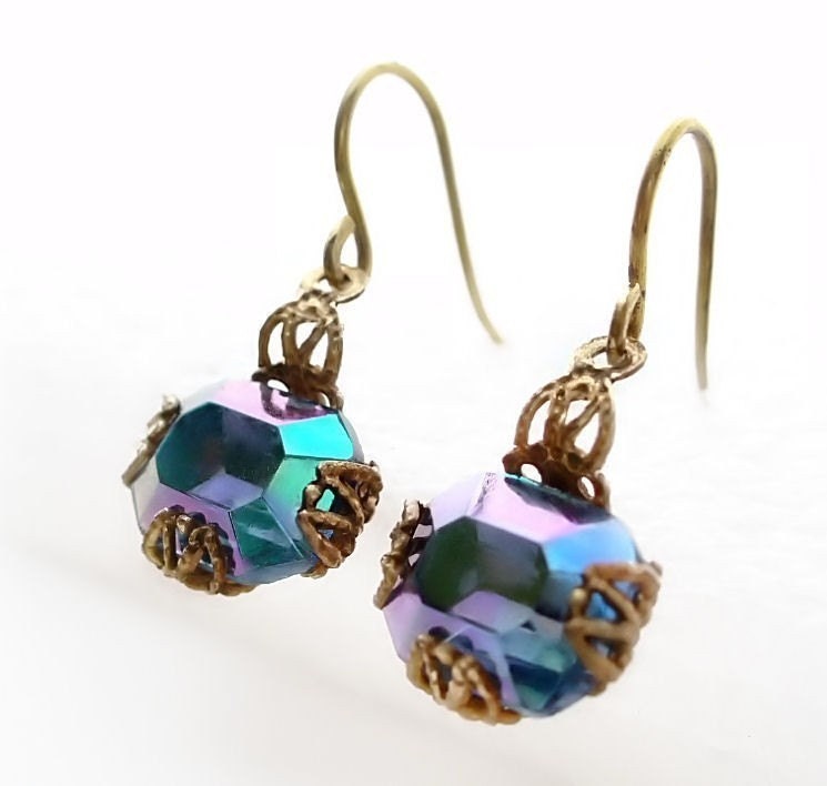 Victorian style earrings, petite filigree earrings, blue earrings, dangle earrings, drop earrings