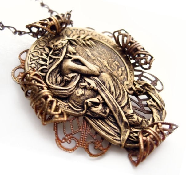 Alphonse Mucha's Poetry necklace, statement necklace, vintage filigree jewelry a Federikas design