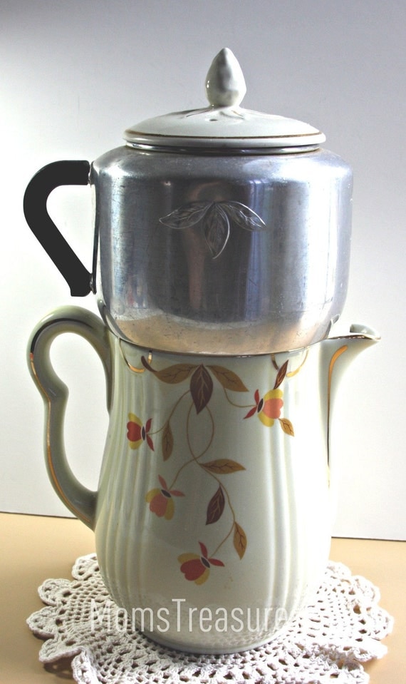 1940s Jewel Tea 8Cup Coffee Pot with Autumn Leaf by MomsTreasures