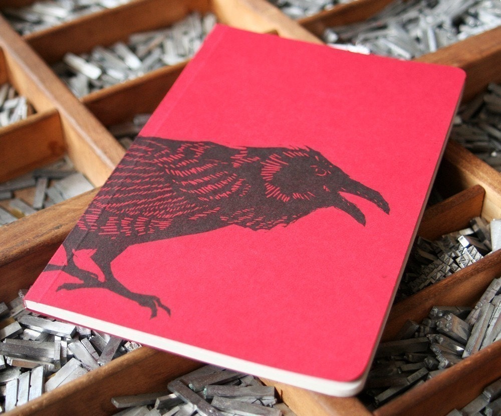 letterpress notebook Crow recycled