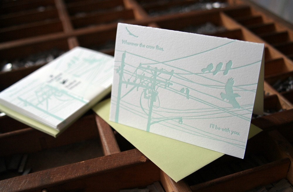 letterpress cards wherever the crow flies