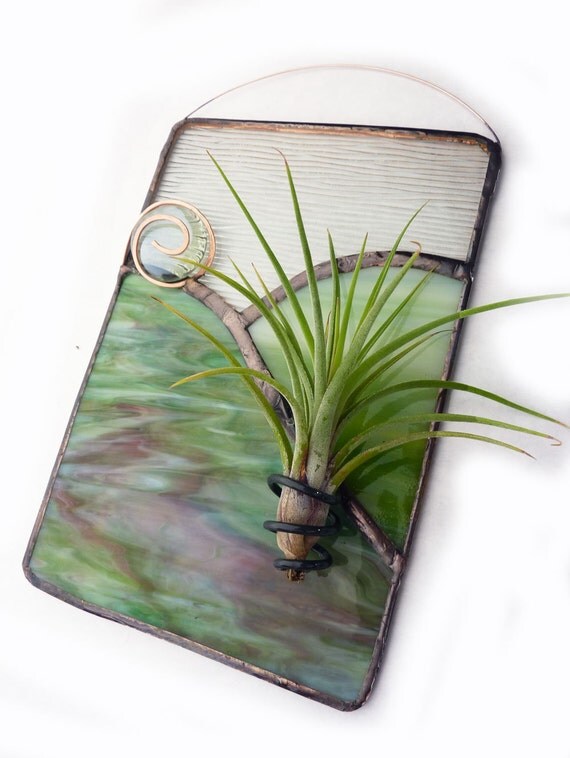 Stained Glass Panel Air Plant Holder Rolling Hills 2 by glassetc