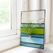 Stained Glass Panel Air Plant Holder - Aqua Green Stripe