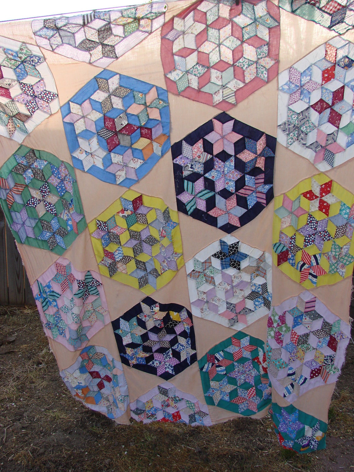 Vintage Seven Sisters Star Pattern Quilt Top by thecherrychic