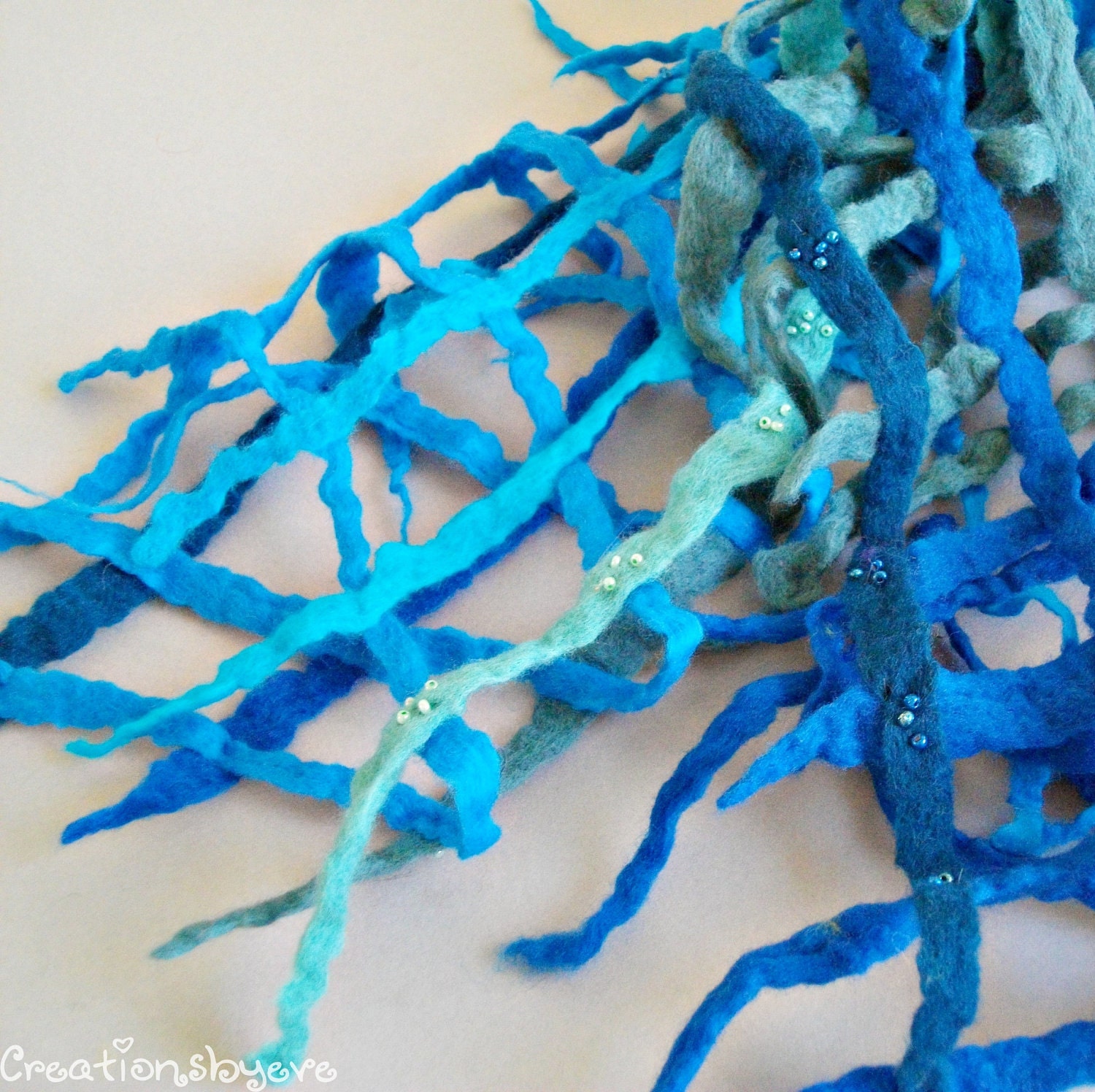 Wool felt scarf in shades of blue