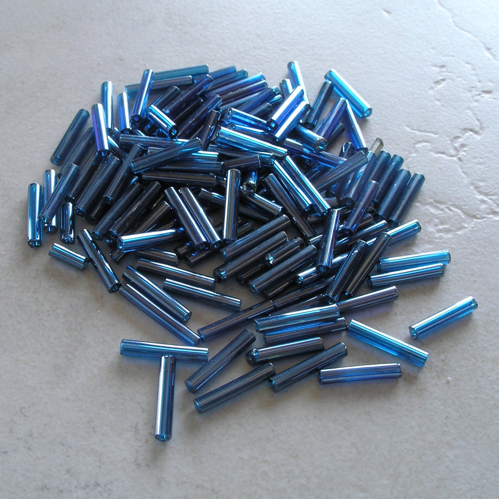 Blue Art Glass Vintage Bugle Beads- Size 5 Bugle Beads