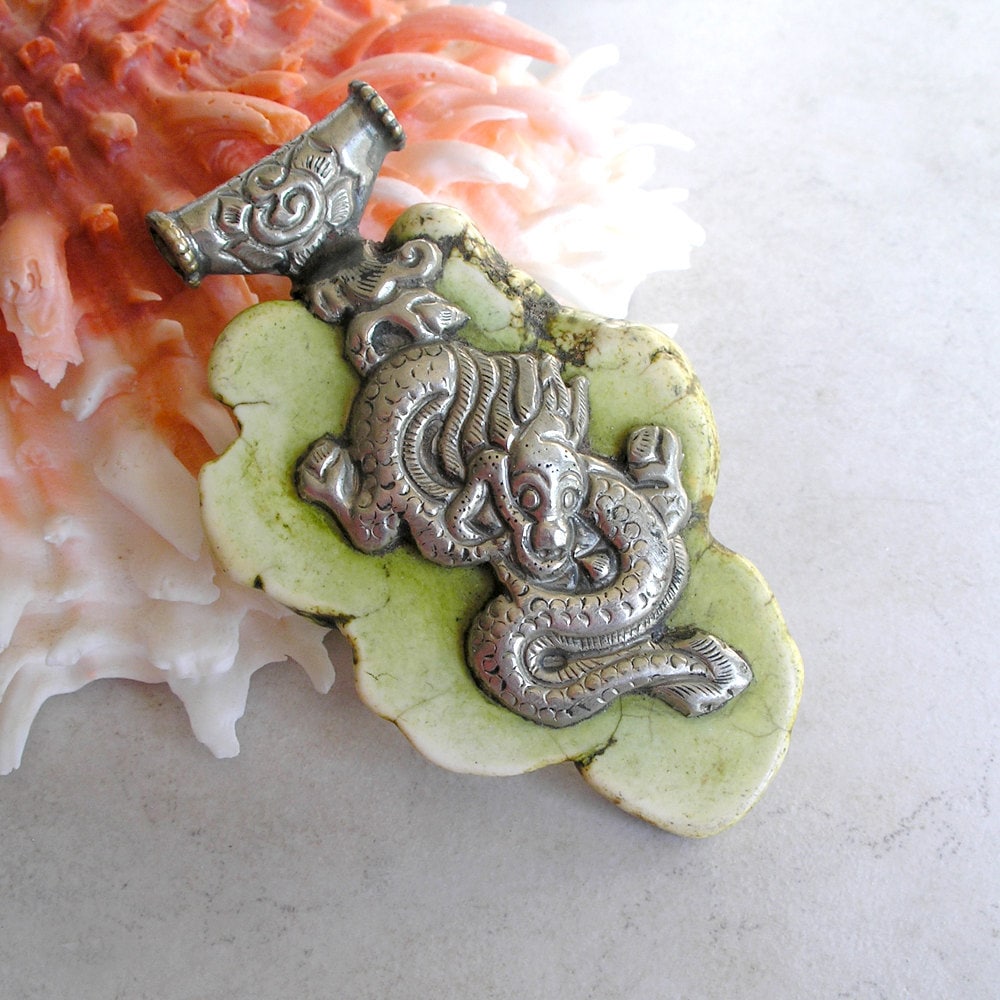 wood inlay jewelry Tibetan Pendants on Tibetan Dragon Pendant Repousse Silver Magnesite  | 1000 x 1000