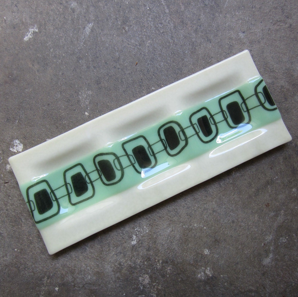 Mid century modern decor, Mint green fused Glass Plate, Home Decor, Table Accent