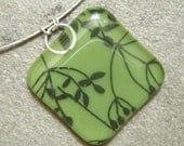 Olive green necklace, Glass pendant, Fused glass jewelry