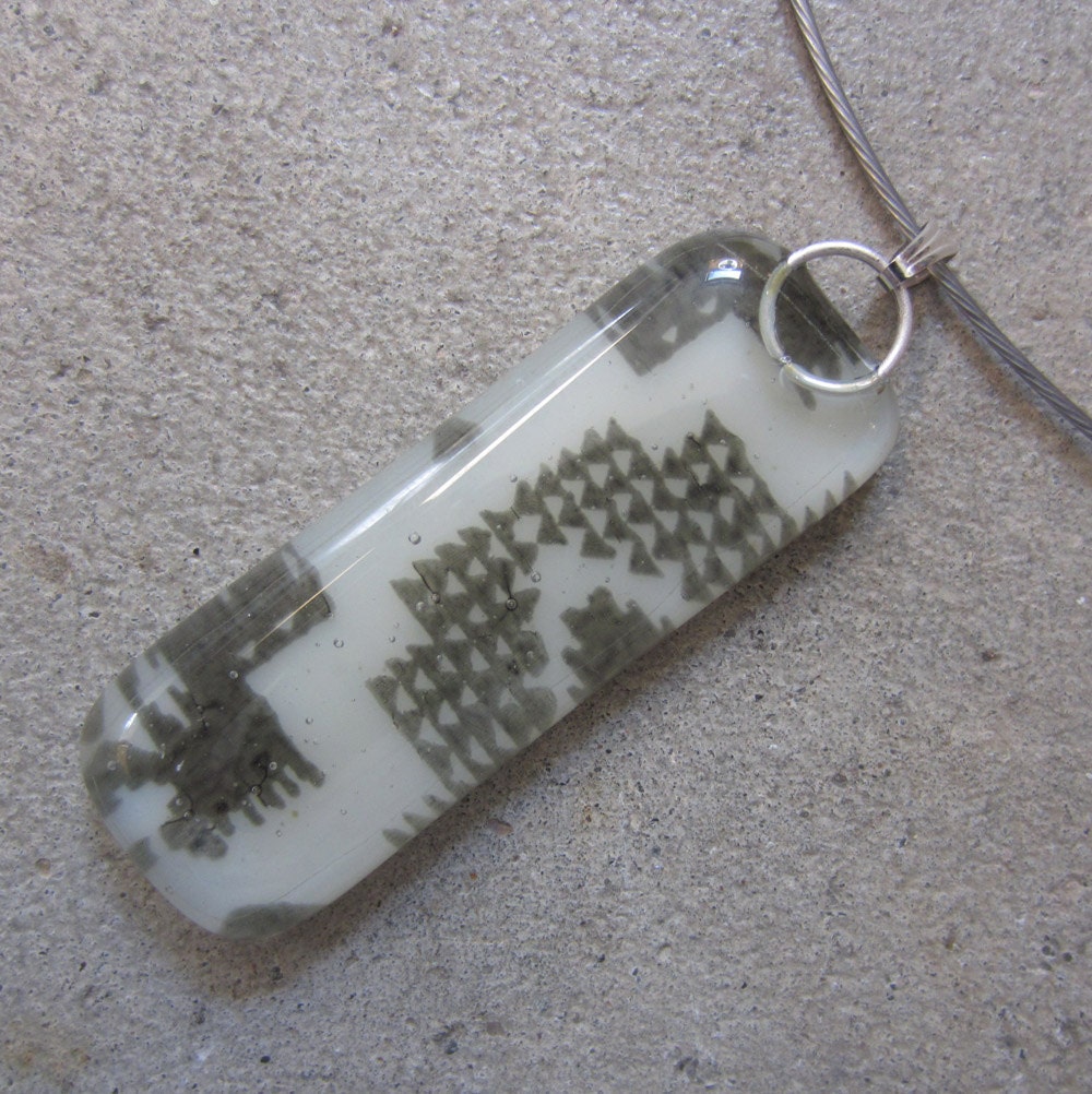 Tribal necklace, Fused glass pendant, Black & White Glass necklace
