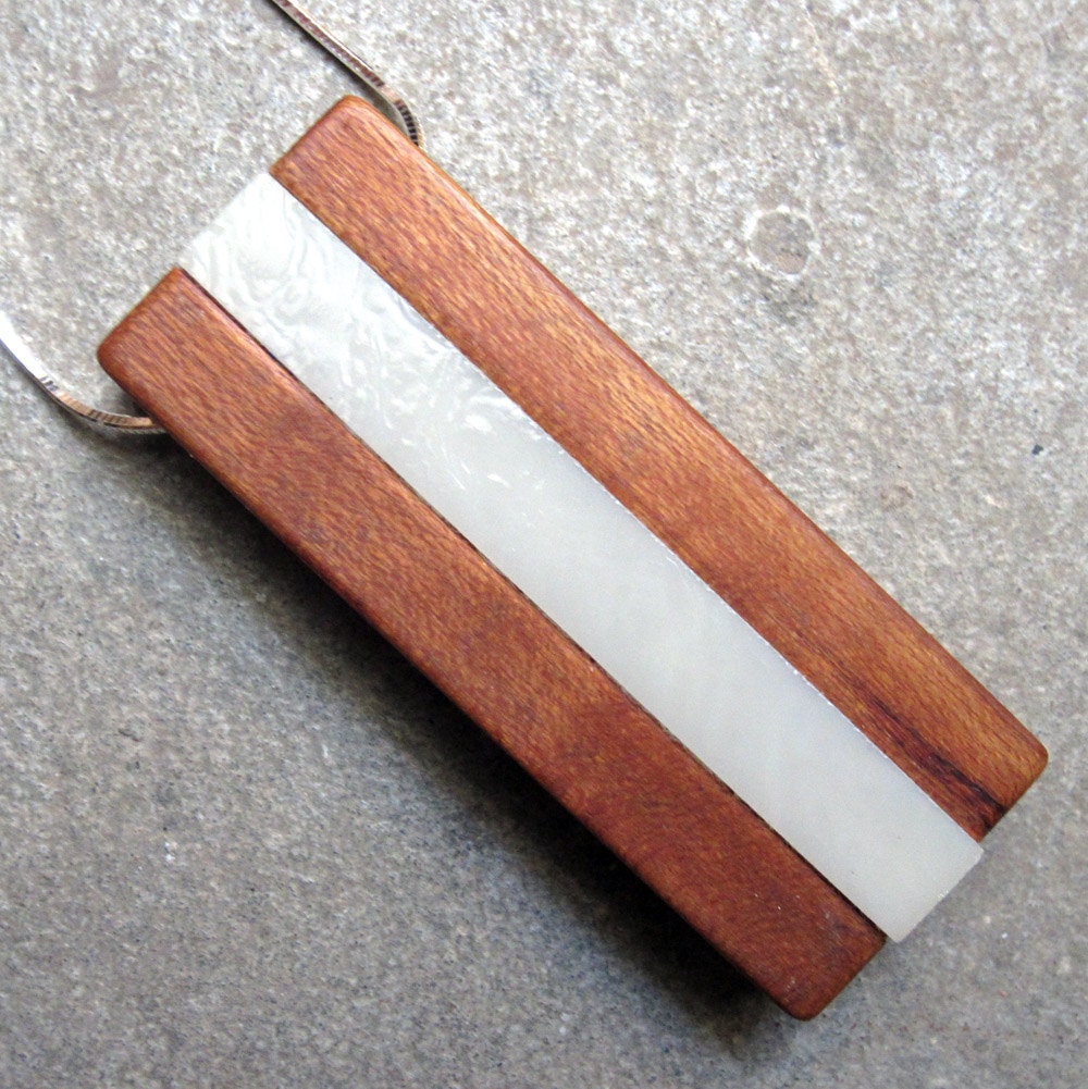 Glass and Wood Pendant Necklace, Wood Jewelry, Simple Wood Necklace