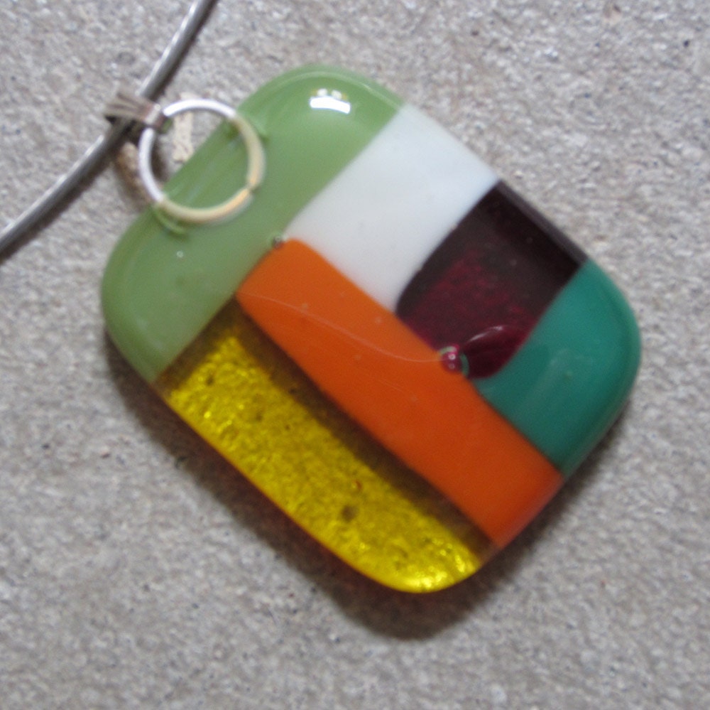 Color block necklace in orange, yellow, and green - bold, bright, geometric for spring