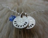 mother necklace - stamped with your name - your word -  in Hebrew or English  on sterling silver (2 discs) with YOUR BIRTHSTONE - Simag