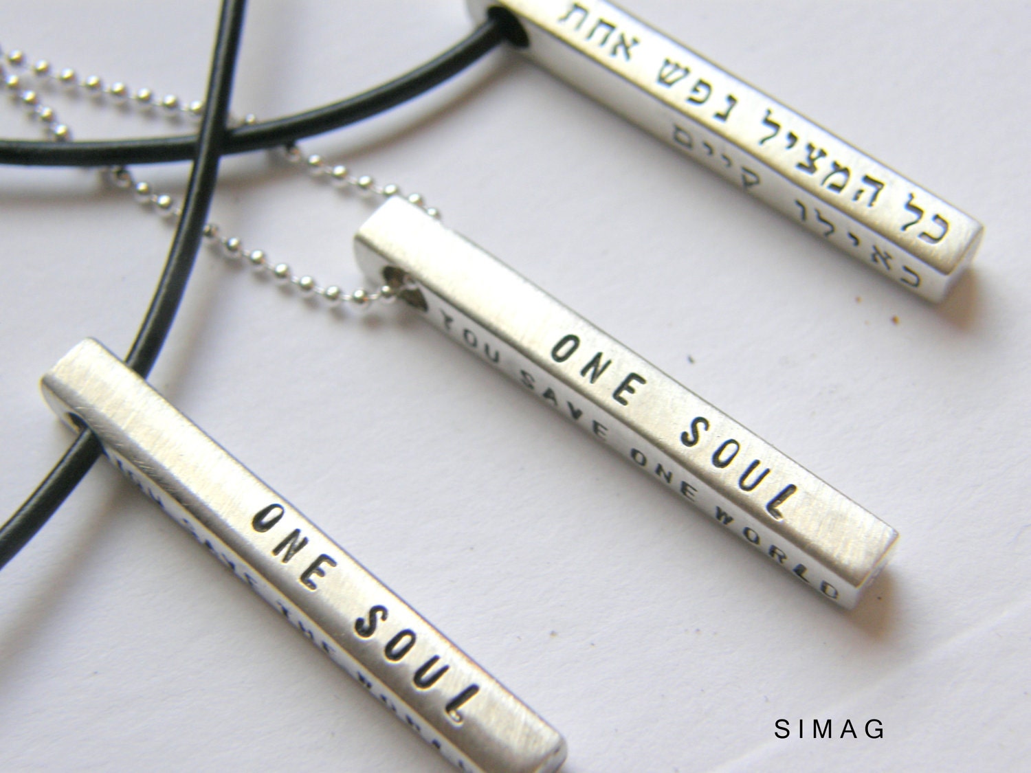 So simple ..modern..beautiful sterling silver bar on leather cord or sterling silver ball chain - great gift him by - SimaG