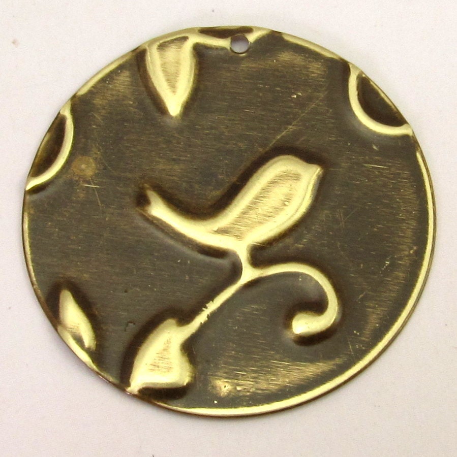 Bird Pendant Embossed Brass E5