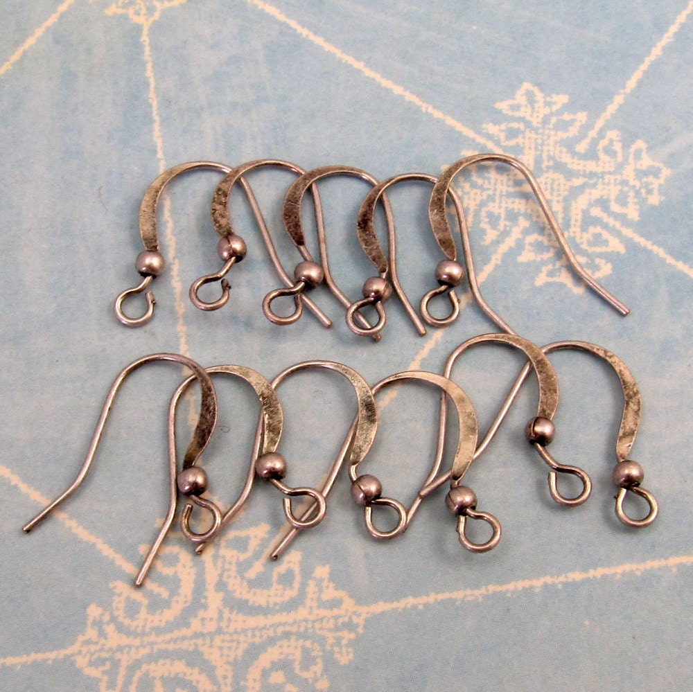 Flat French Ear Wire with Ball Antique Silver 12 Pc. AS238