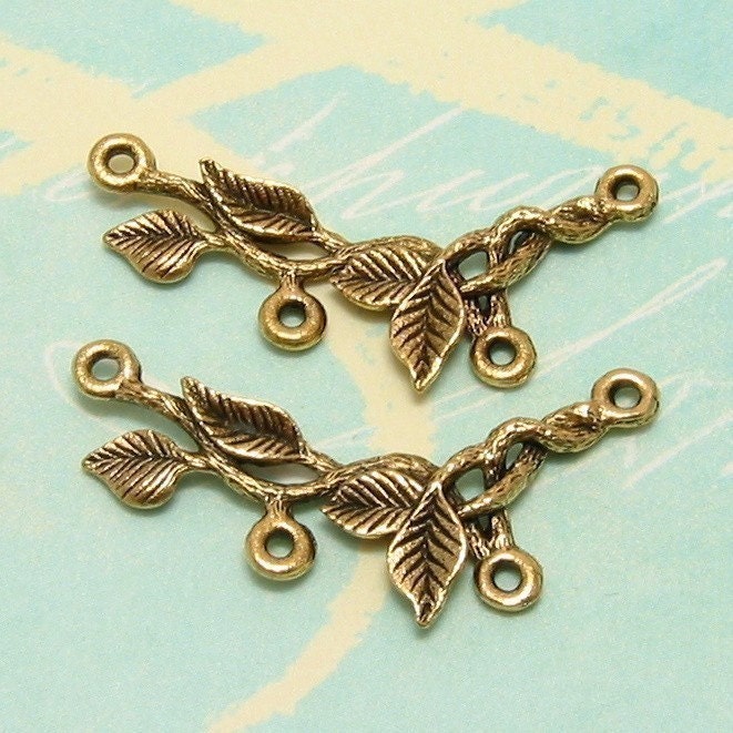 Leafy Twig Antique Gold Pewter Connector 2 Pc. AG137