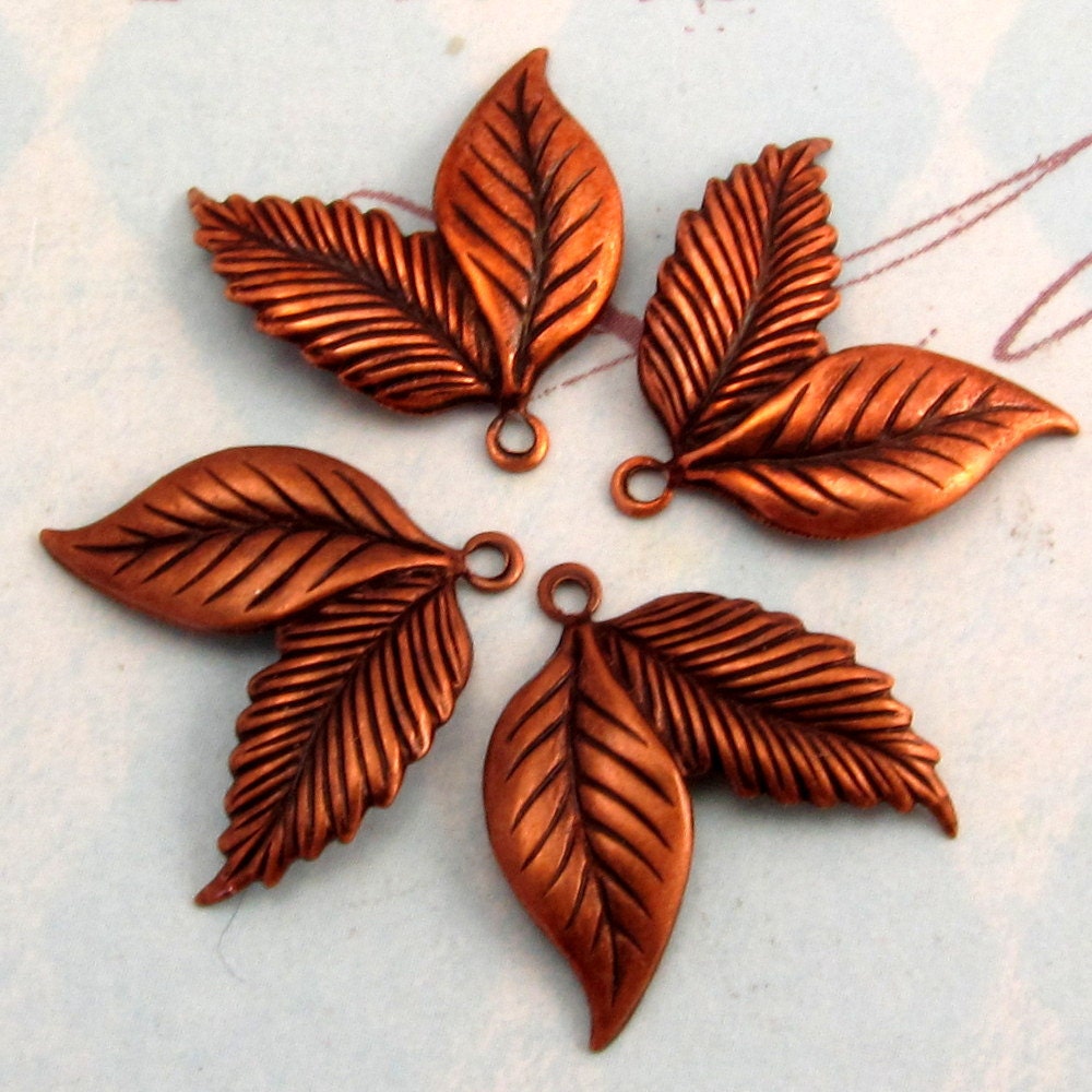 Double Leaf Charm Antique Copper 4 Pc. K4