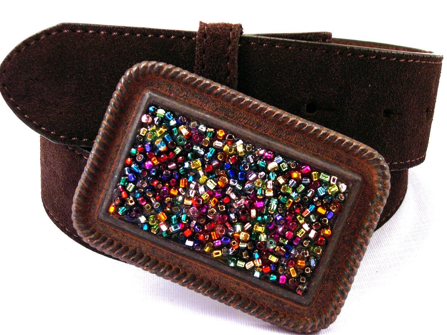 Beaded Belt Buckle Colorful World Western by JoanLaBue on Etsy
