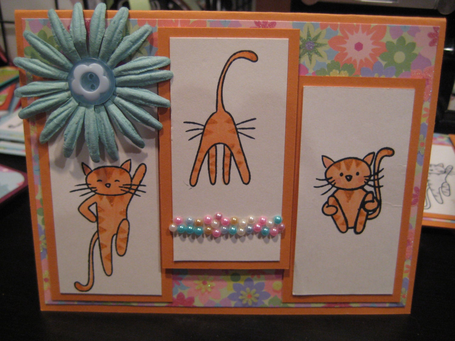 Reserved for Terri: Trampoline Kitties, Set of 5 cards and envelopes