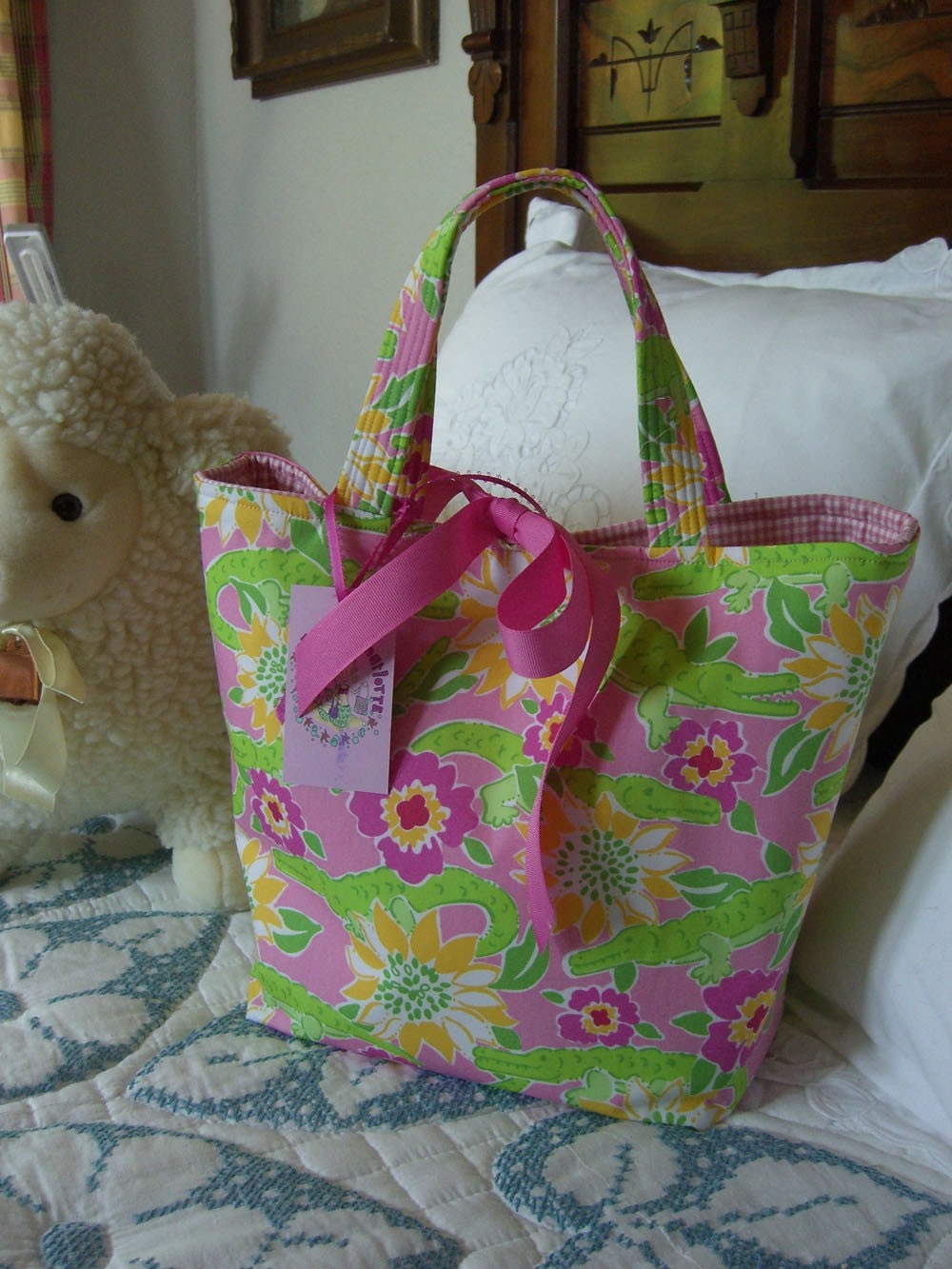 Fun Tote made with Lilly Pulitzer Crocodile Fabric