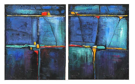 Abstract  modern painting art  contemporary blues primary colors marems number 33