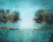 Tree painting teal abstract textured art large canvas teal 36" made to order Lauren Marems