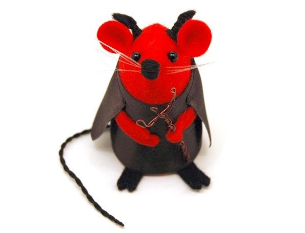 Devil Mouse Ornament cute felt scary demon mice rat hamster gift for animal lovers or collectors - Devlin
