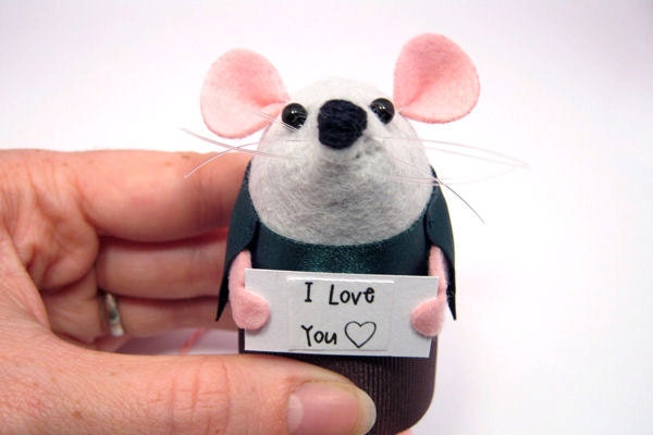 I love you Custom mouse ornament with message sign felt mice rat hamster cute gift for animal lover - Parker I love you