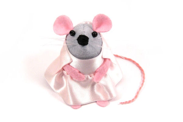 Pink Grey Ballerina Mouse ornament felt hamster rat mice cute gift for animal lover or collector - Maria
