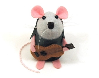 Guitarist Mouse guitar ornament felt rat hamster mice cute gift for animal lover - Jimmy the Guitarist Mouse