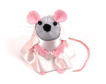 Pink Grey Ballerina Mouse ornament felt hamster rat mice cute gift for animal lover or collector - Maria