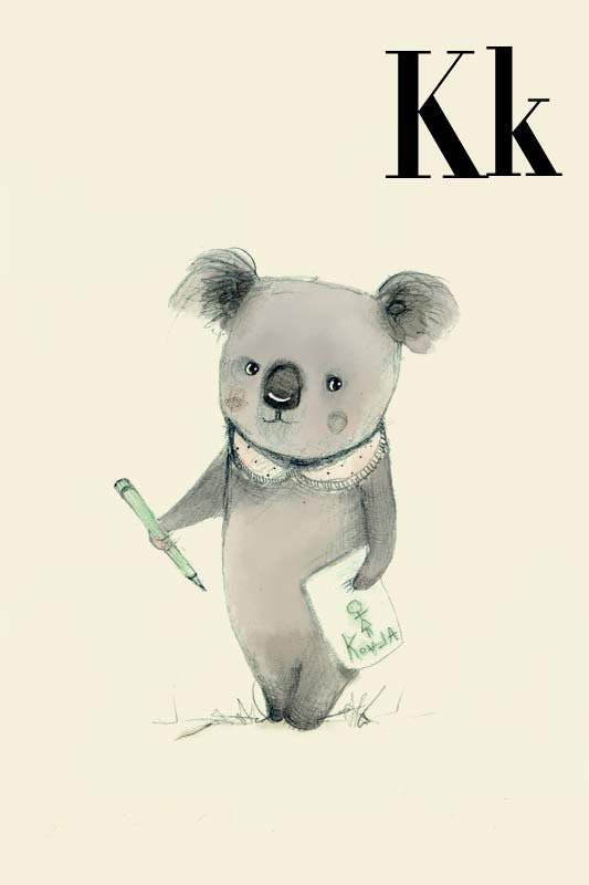 K for Koala Alphabet animal,  Print 8x11 inches