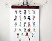 Childrens Wall Art Print -Alphabet Poster, English ABC- Plenty of animals from A to Z, size: 8x11 inches