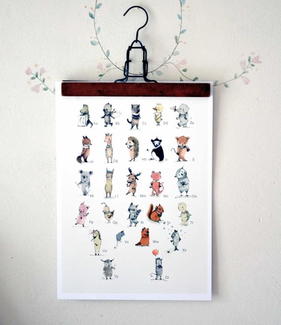 Childrens Wall Art Print -Alphabet A3  Poster Animals, Plenty of animals from A to Z, A3 POSTER