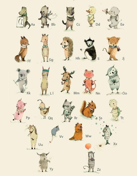 Childrens Wall Art Print -Alphabet A3  Poster Animals, Plenty of animals from A to Z, A3 POSTER
