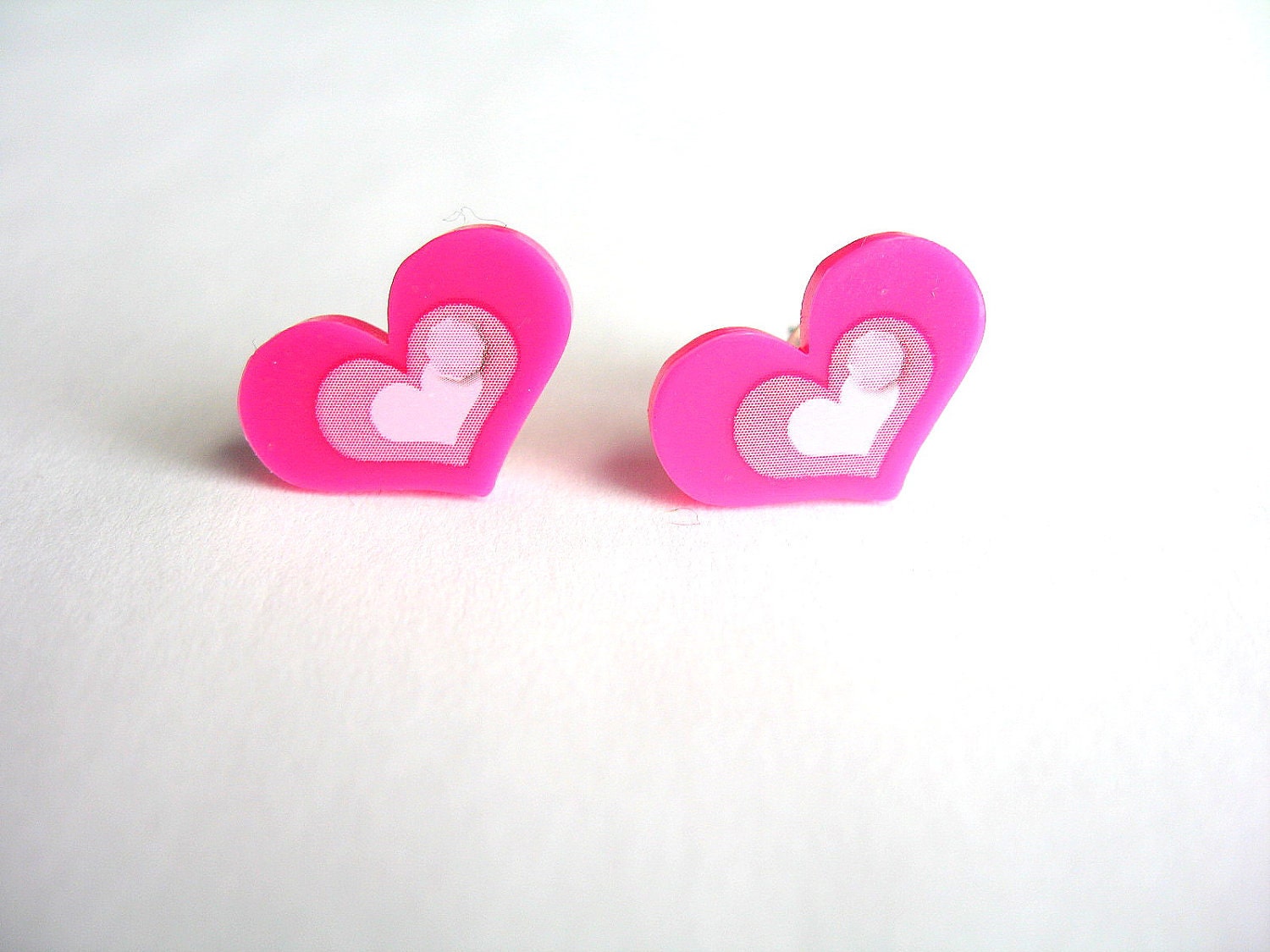 Pink Heart Stud Earrings, Hot Pink Studs