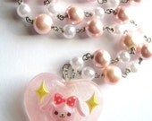Pearl Bunny Necklace, Kawaii Resin Jewelry in Pink