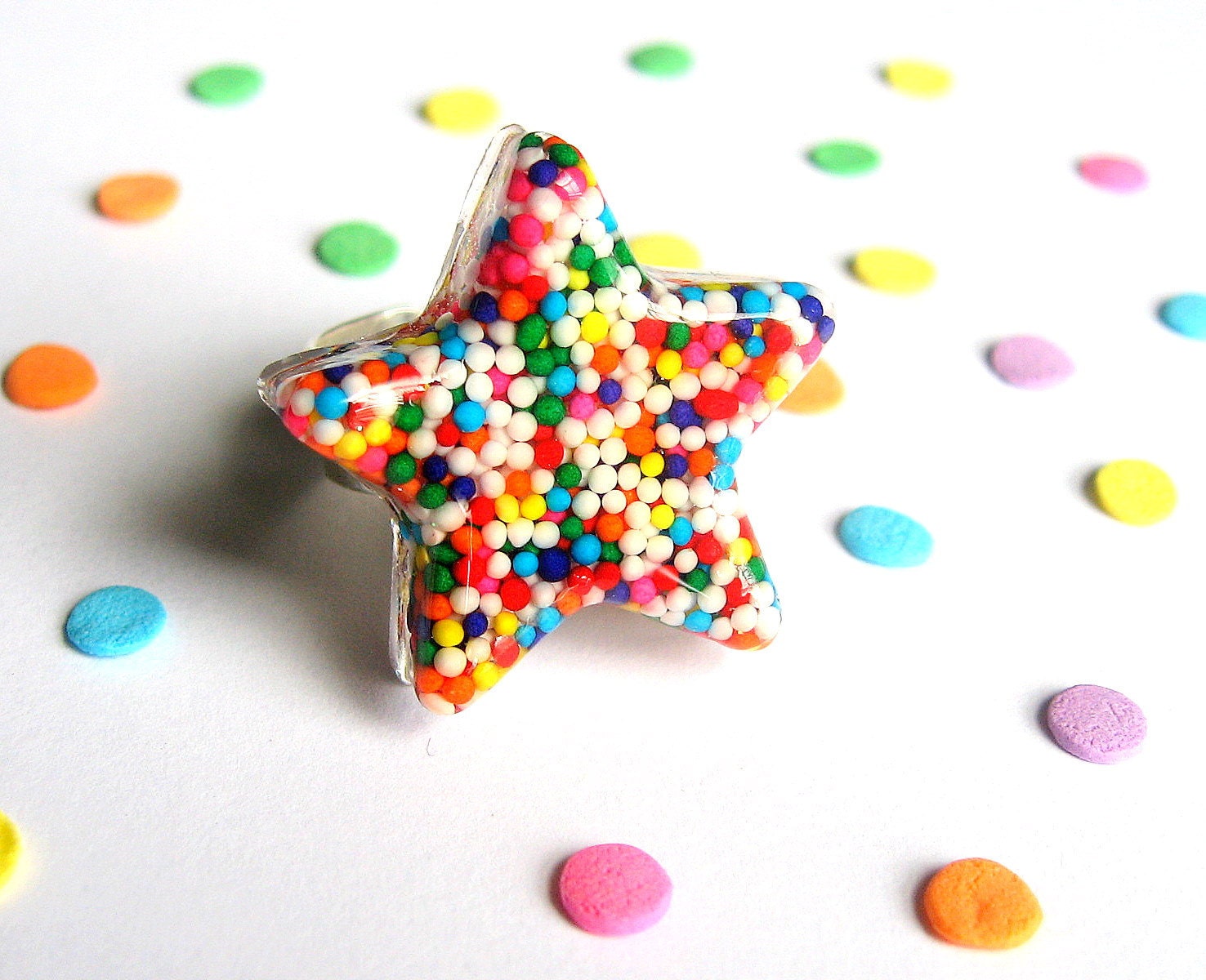 Sprinkles Resin Ring - Rainbow Star - Candy Jewelry - Kawaii Kitsch - Real Sprinkles