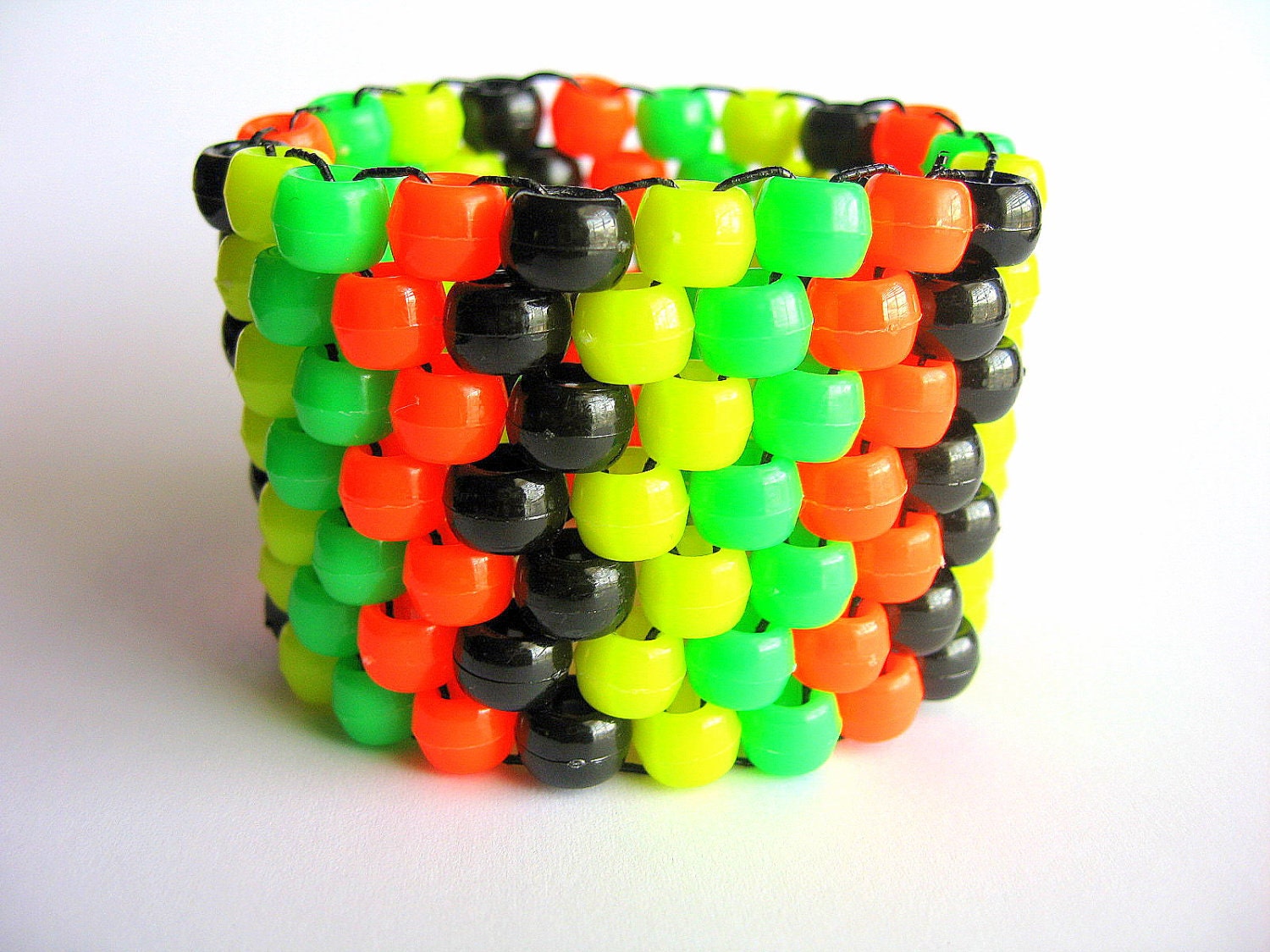Neon Kandi Cuff Bracelet, Green, Orange, Yellow, Black
