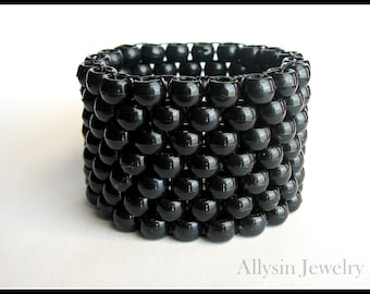 Black Kandi Cuff, Monochrome Bracelet