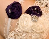 Wedding Garter Set - Deep purple garter / Couture Lace Bridal Garter Set / PURPLE garters / vintage wedding accessories