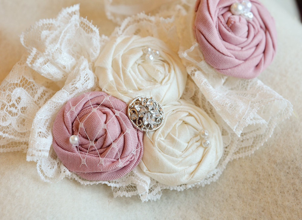 Vintage PINK wedding garter / garters / Ivory lace garter / toss garter / pink and ivory garter / weddings