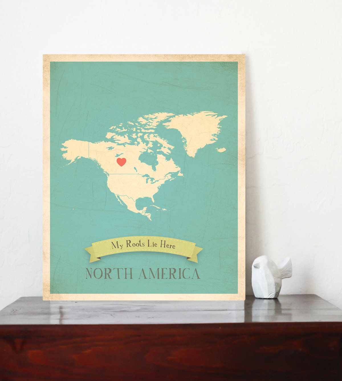 Choose Your Continent Personalized Vintage Map Wall Art 11x14