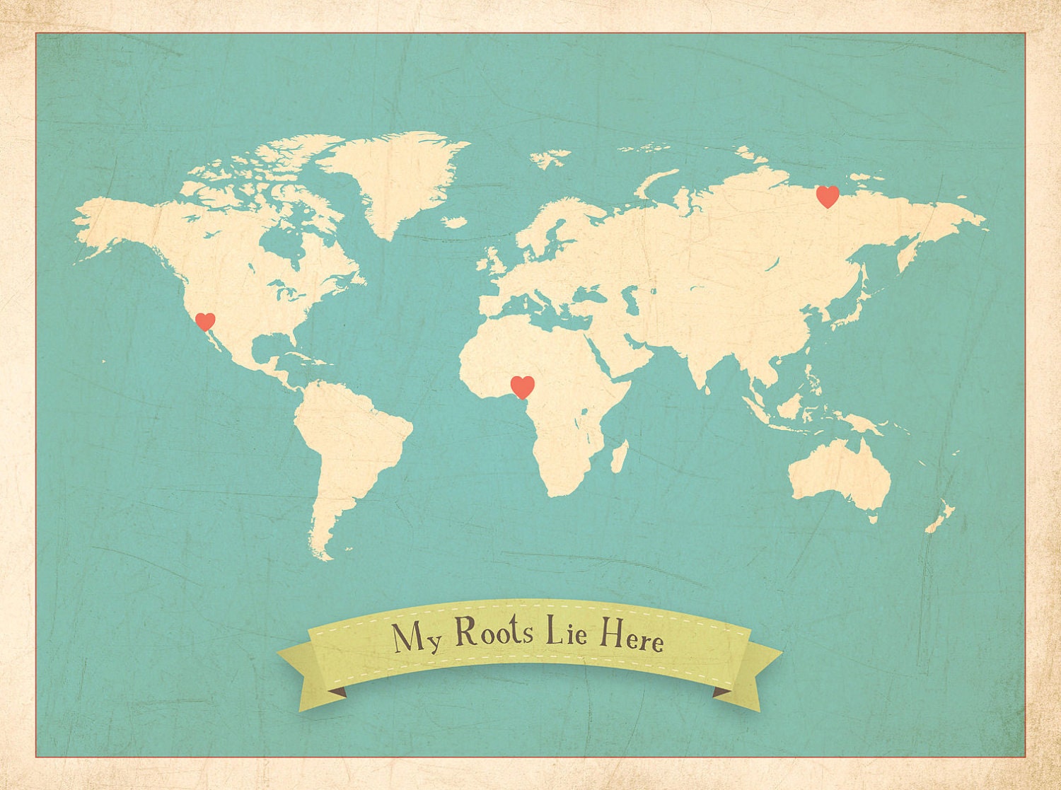 World Roots Map 18x24 Customized Print (Blue)