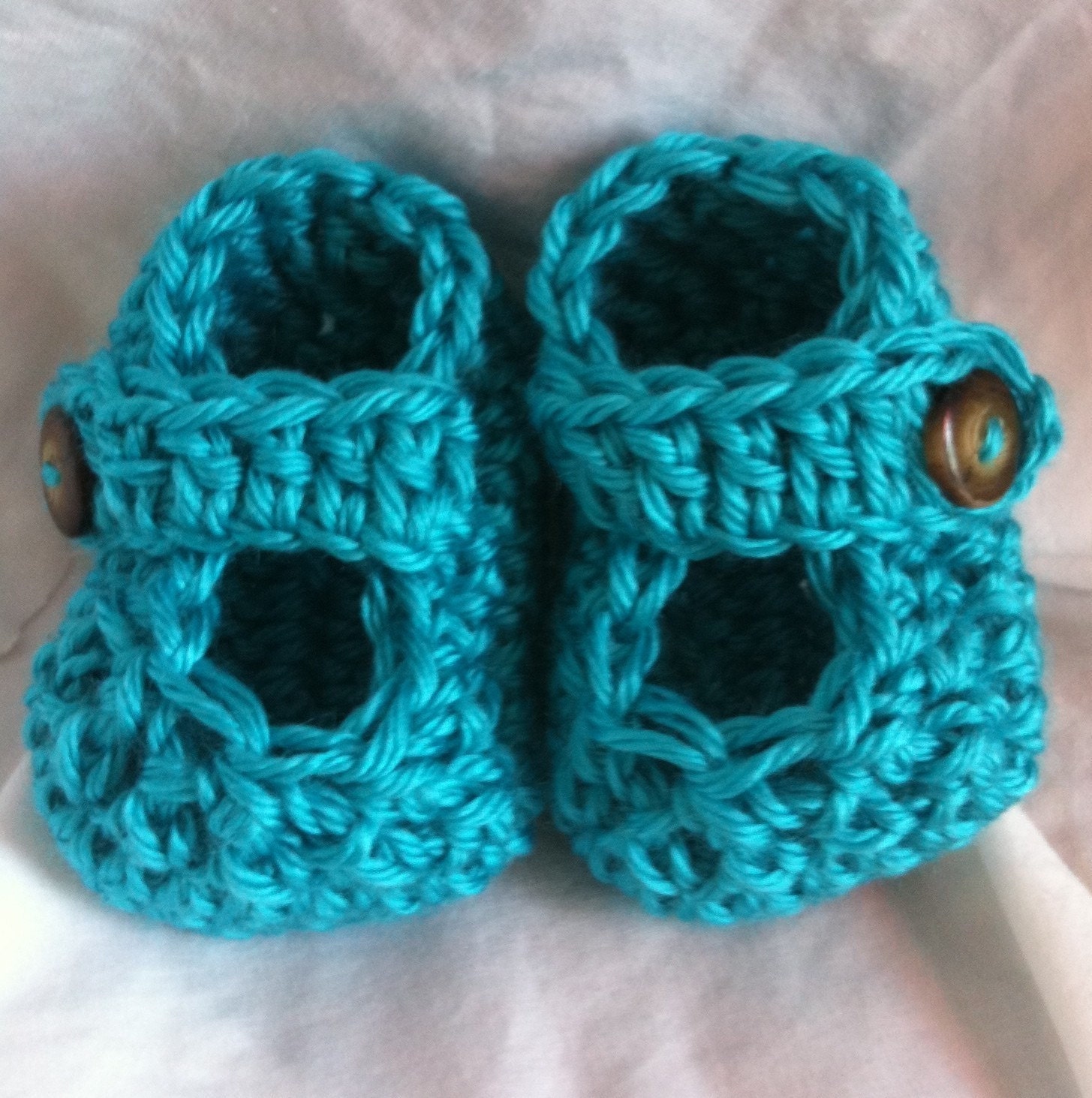Crochet Spring Mary Jane Slippers in Robin Blue for Newborn Baby Girl or Boy