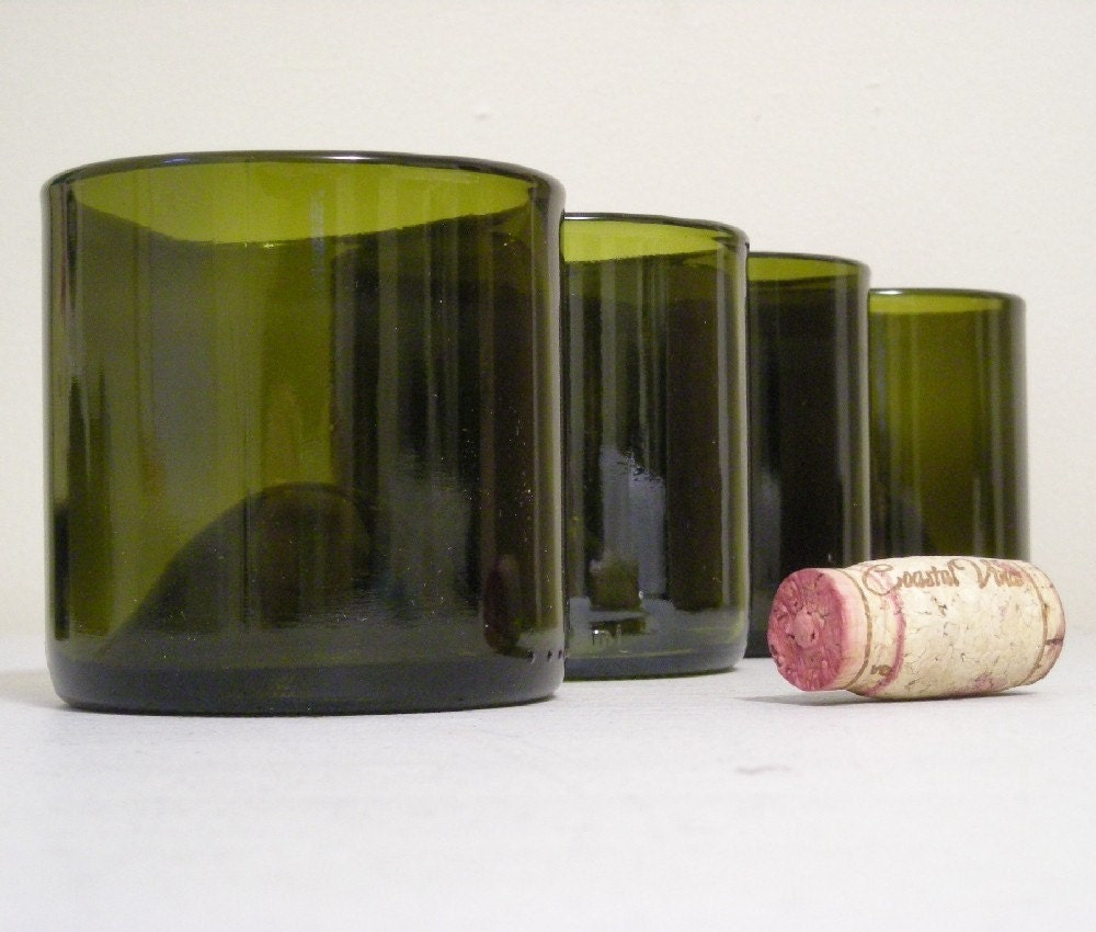 Matching Set of 4 Recycled wine bottle glasses